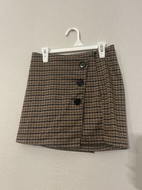 Love Tree Brown Black Plaid Mini Skirt Short Button Front Women's Size S